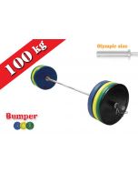 Olympic Crossfit Kit Bumper Discs 100 kg mit Stange 220 cm. Leichte Hantelkapazität 150 kg